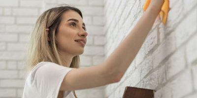 side-view-woman-ladder-cleaning-brick-wall